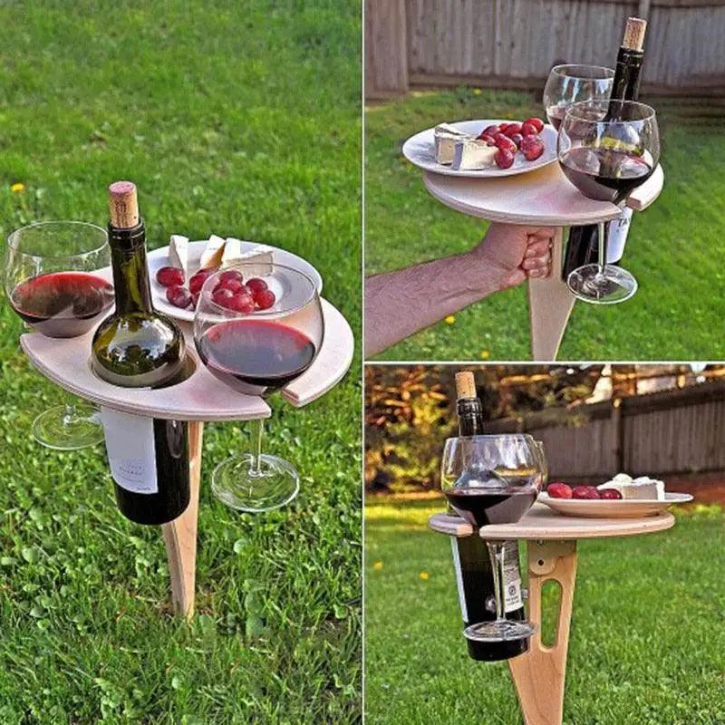 Modern Outdoor Portable Foldable Wood Wine Table With Round Desktop Mini Wooden Easy To Carry Rack Picnic Party Travel Tools Event Romantic Dinner Celebrations Outdoors