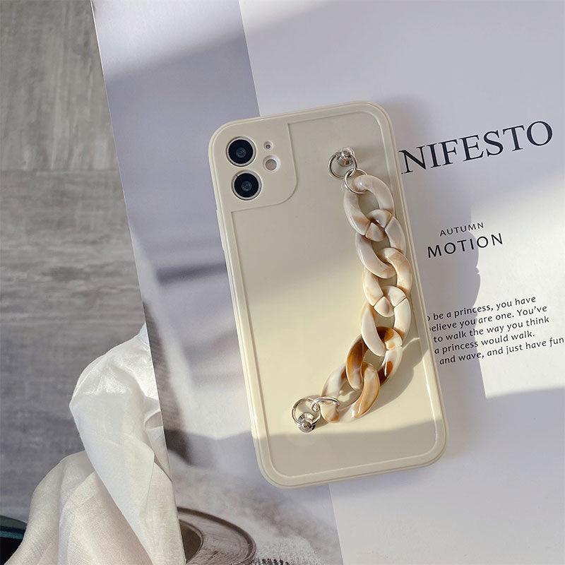 Modern Pure Color Sparkle Strap Luxury Classic Design Solid Color Chain Protective Cover Simple Wrist Chain Phone Case For iPhone 13 Pro Max XS MAX 14 Pro Max XR XS 7 8 Plus SE Soft Shell Cover For Iphone