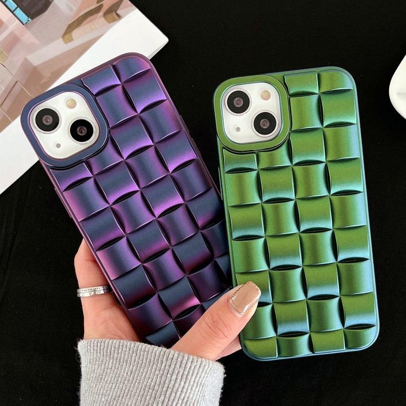 Modern Purple Green Phone Case For iPhone 13 14 Pro Max 11 12 Mini XS XR X 7 8 14 Plus Soft Shockproof Cover Bumper  Cute 3D Design Soft Silicone Shockproof Raised Bumper Corner Case for iPhone