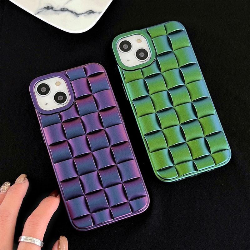 Modern Purple Green Phone Case For iPhone 13 14 Pro Max 11 12 Mini XS XR X 7 8 14 Plus Soft Shockproof Cover Bumper  Cute 3D Design Soft Silicone Shockproof Raised Bumper Corner Case for iPhone