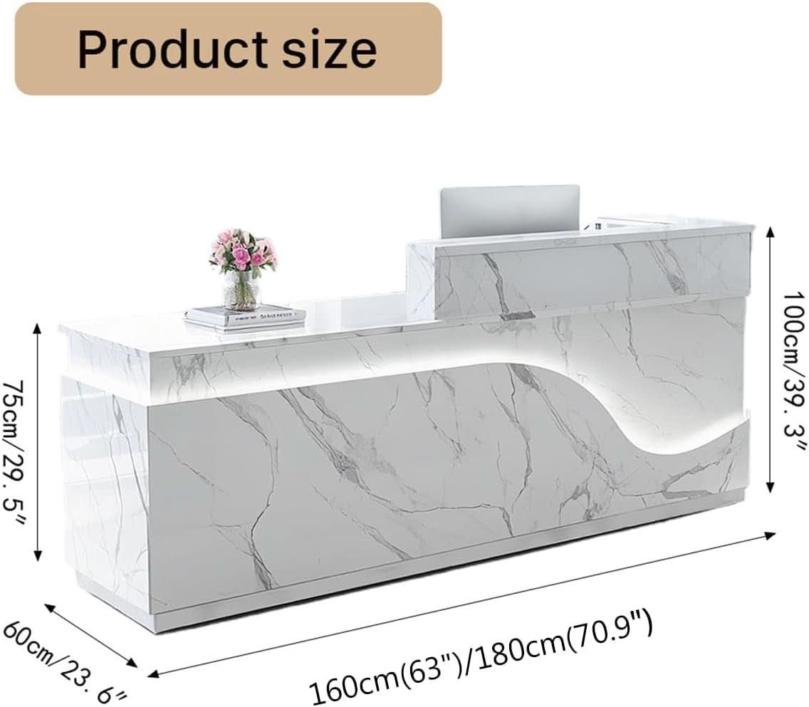 Modern Reception Desk with Locking Drawers and LED Light