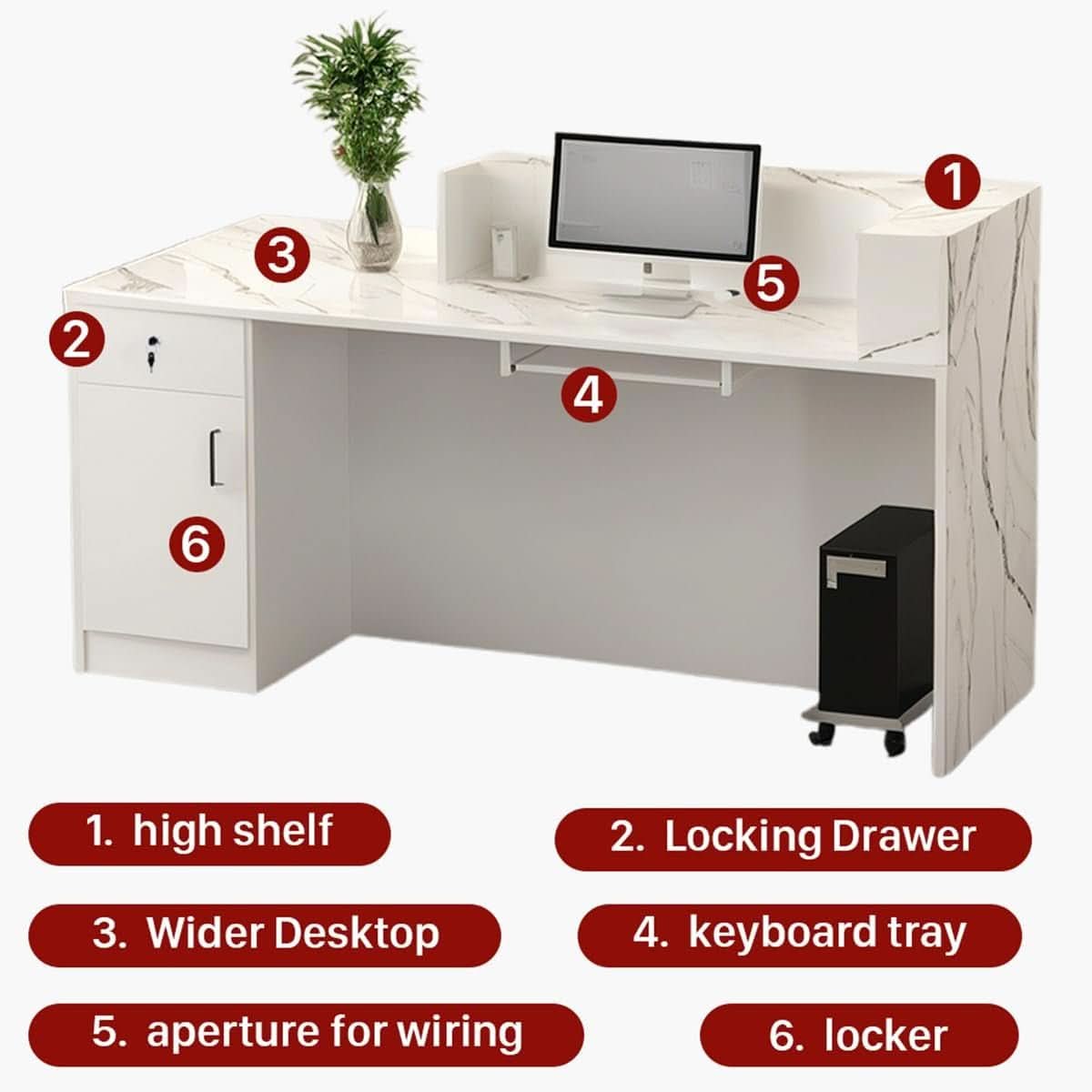 Modern Reception Desk with Locking Drawers and LED Light