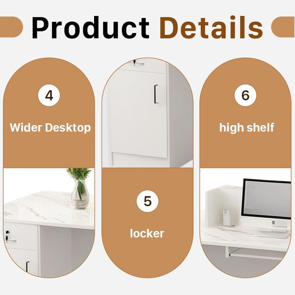 Modern Reception Desk with Locking Drawers and LED Light