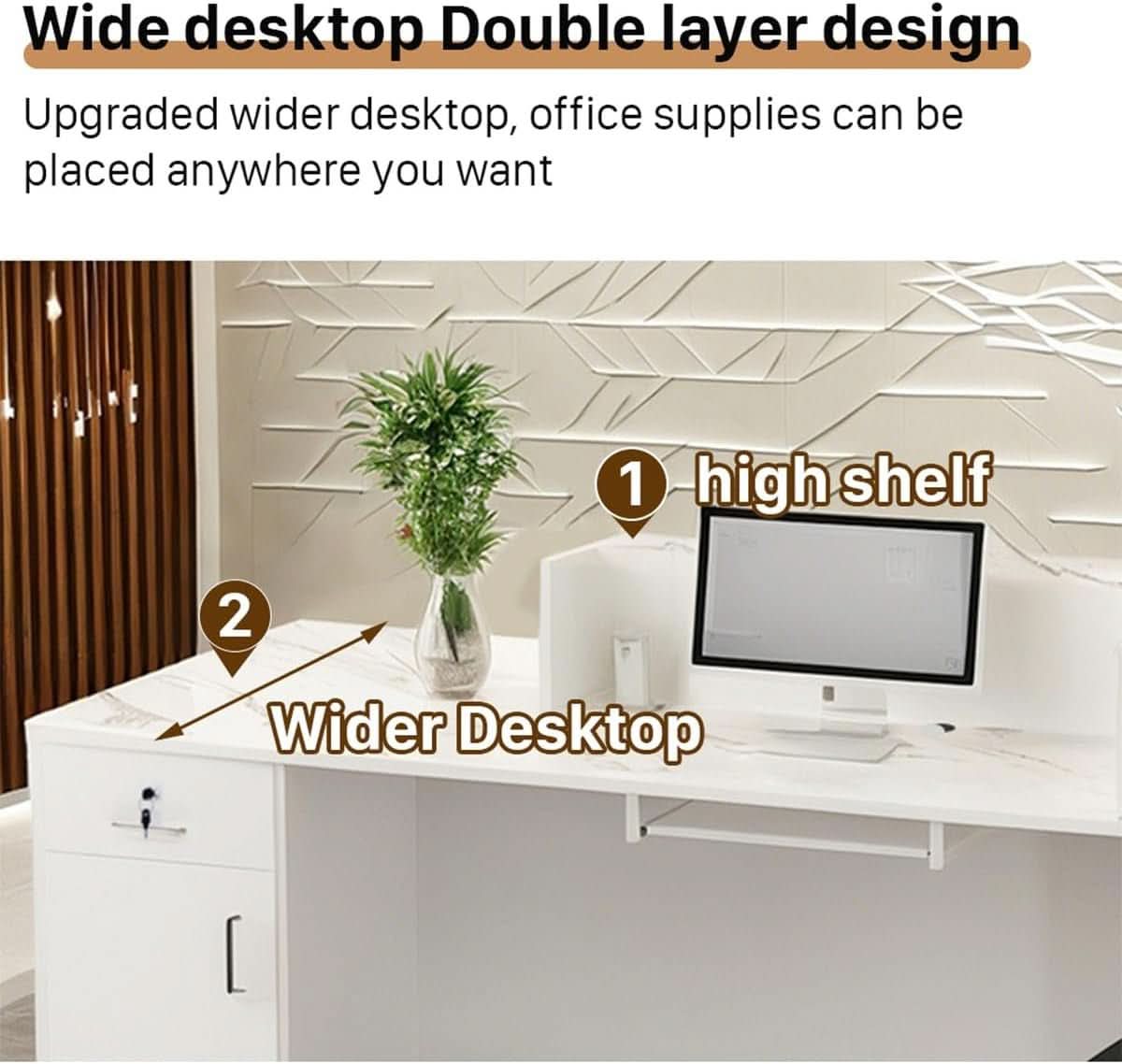 Modern Reception Desk with Locking Drawers and LED Light