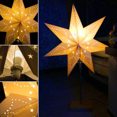 Modern Retro Led Table Lamp Desk Light Paper Star Wood Lamp Nordic Design Minimalist Bedside Living Room Bedroom Decor  Cute Study Lamps for Bedroom Décor