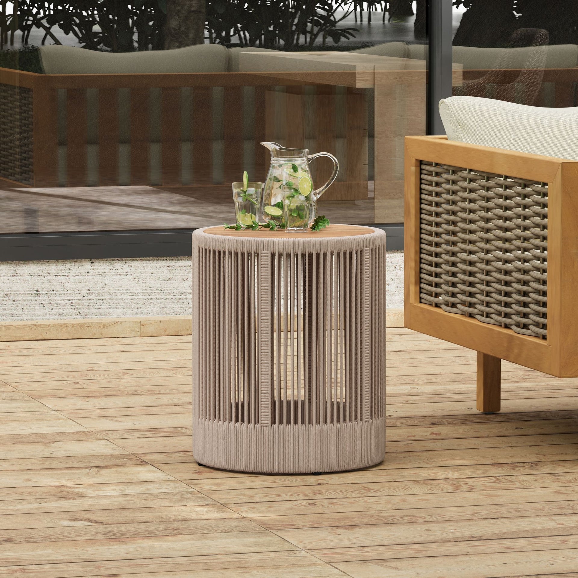 Modern Rustic Coffee Table & Side Table With Woven Rope Design (SAK56739)