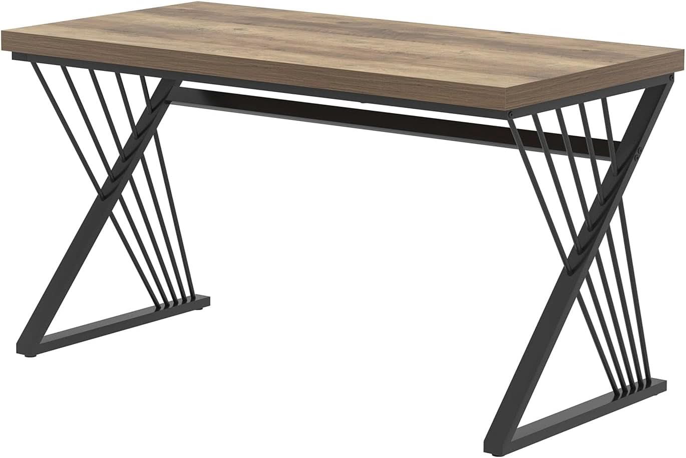 Modern Rustic Oak Computer Desk with Sturdy Metal Frame