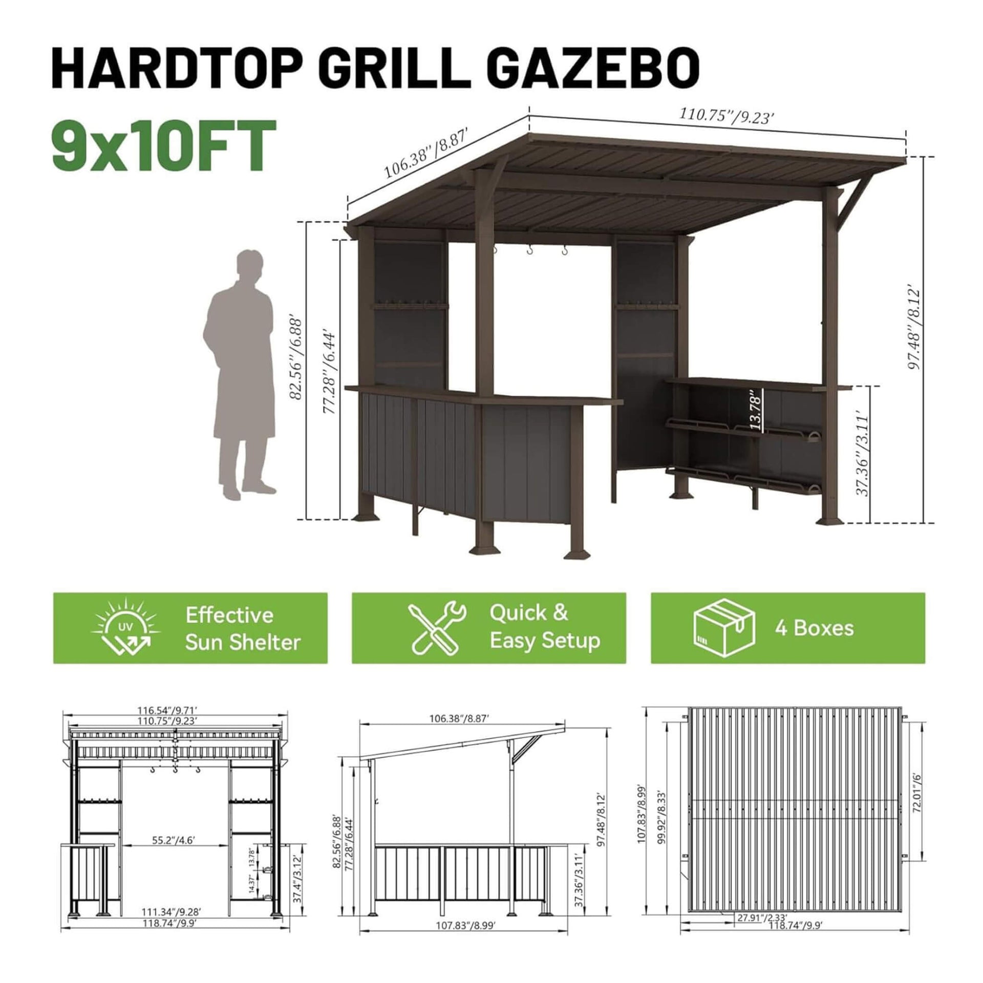 [09X10FT] Modern Slanted Hardtop Alloy Steel Grill Gazebo (SAK32687)