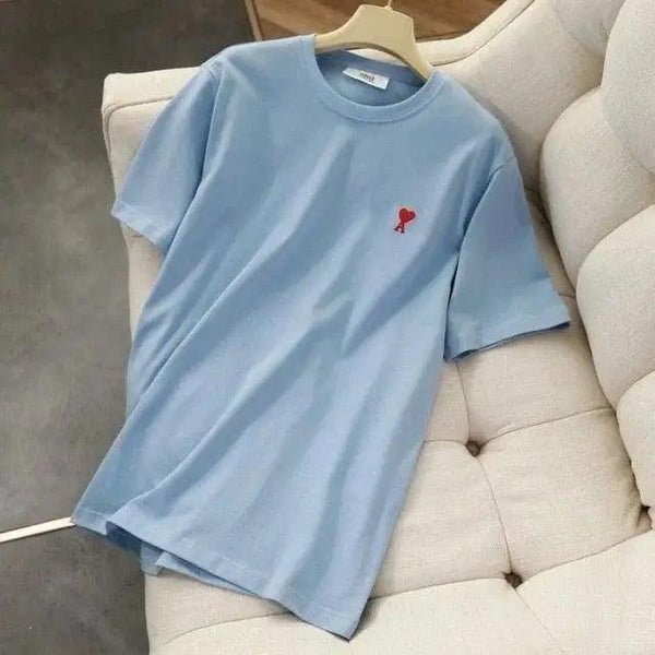 Modern Summer New Hearts A Love Embroidered Simple Design Masculine Fashion Short Sleeve T-Shirt Men's T-Shirt  Men's Short Sleeve Tees Cotton T-Shirts for Men