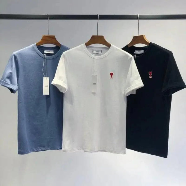 Modern Summer New Hearts A Love Embroidered Simple Design Masculine Fashion Short Sleeve T-Shirt Men's T-Shirt  Men's Short Sleeve Tees Cotton T-Shirts for Men