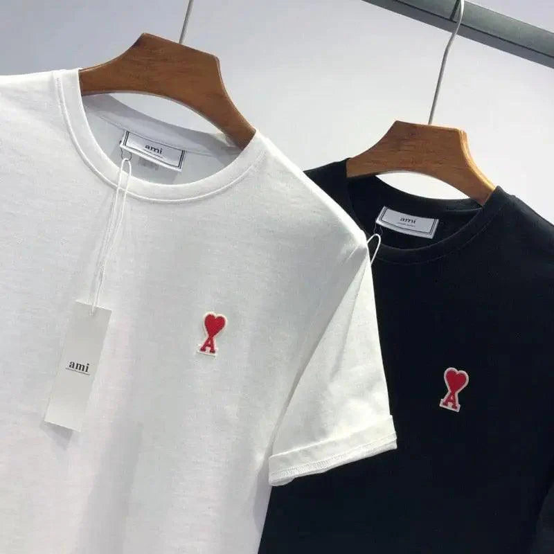 Modern Summer New Hearts A Love Embroidered Simple Design Masculine Fashion Short Sleeve T-Shirt Men's T-Shirt  Men's Short Sleeve Tees Cotton T-Shirts for Men
