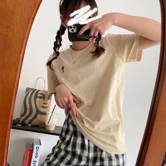 Modern Summer New Hearts A Love Embroidered Simple Design Masculine Fashion Short Sleeve T-Shirt Men's T-Shirt  Men's Short Sleeve Tees Cotton T-Shirts for Men