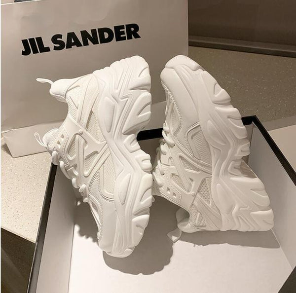 Modern Thick Platform Sneakers White Woman Vulcanize Shoes Luxury Tennis Sneakers Trainers Lace Up Fashion Comfortable Walking Footwear New Lightweight Sneakers