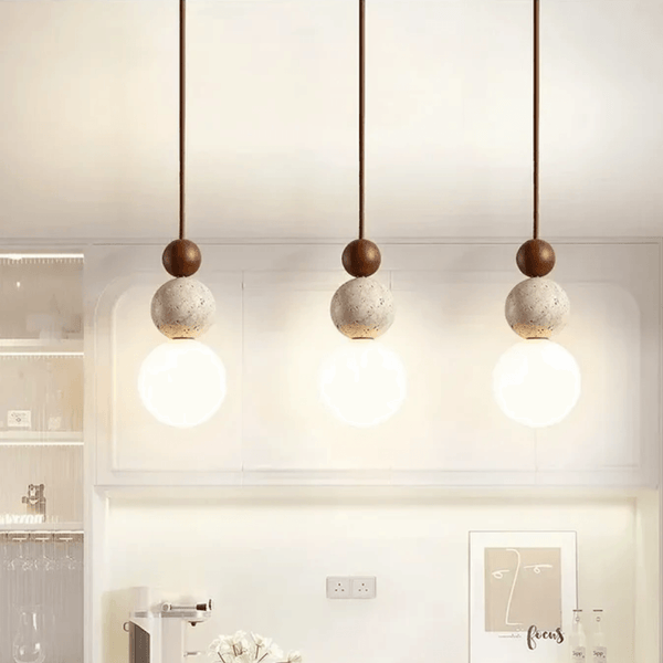 Travertine Wood Pendant Light G9 Modern Natural Ceiling Lamp 23cm