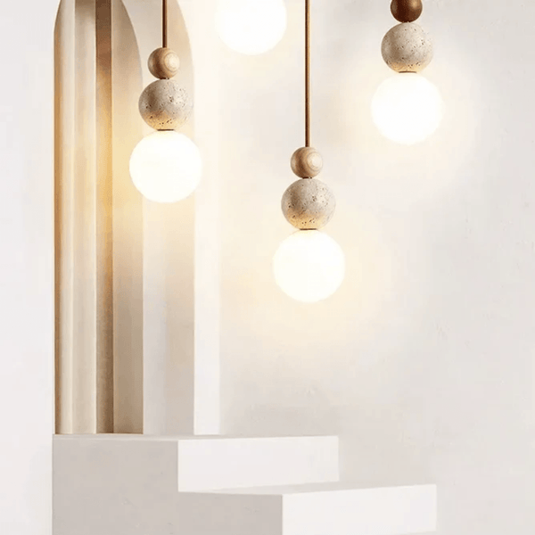 Travertine Wood Pendant Light G9 Modern Natural Ceiling Lamp 23cm