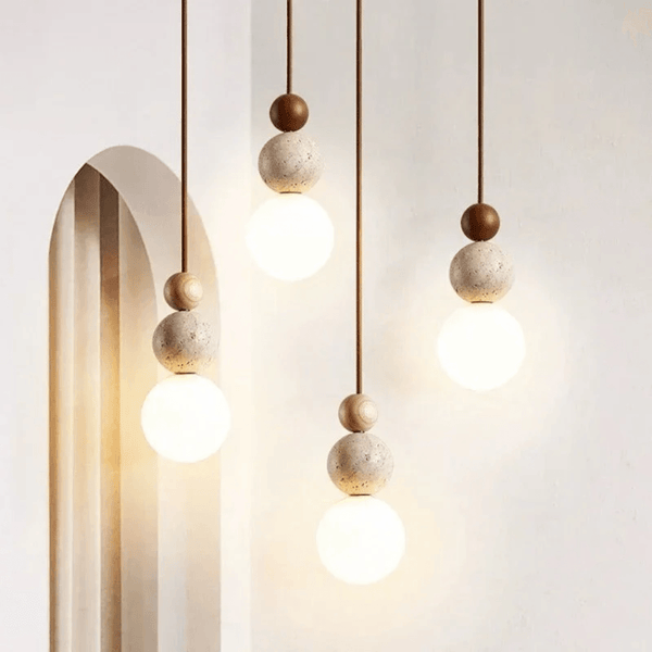 Travertine Wood Pendant Light G9 Modern Natural Ceiling Lamp 23cm