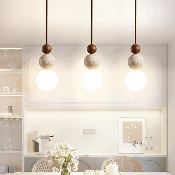 Travertine Wood Pendant Light G9 Modern Natural Ceiling Lamp 23cm