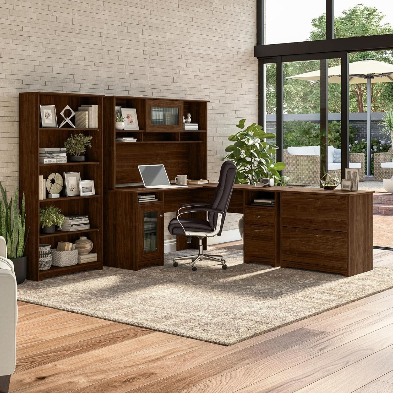 Modern Walnut L Shaped Computer Desk with Drawers