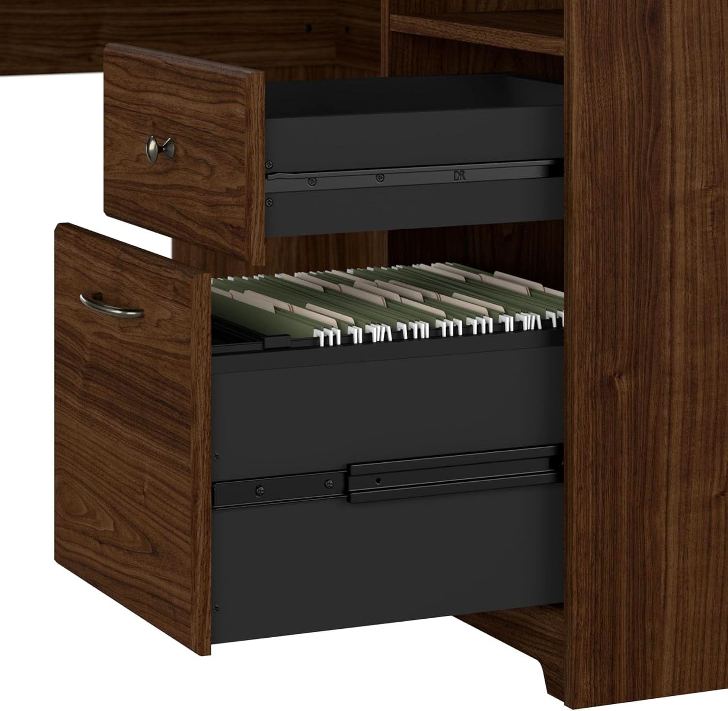 Modern Walnut L Shaped Computer Desk with Drawers