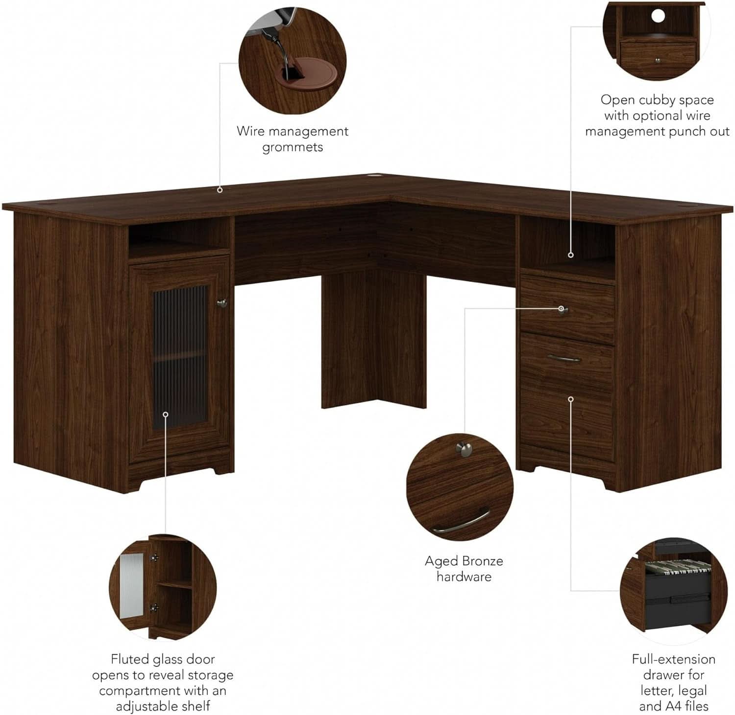 Modern Walnut L Shaped Computer Desk with Drawers