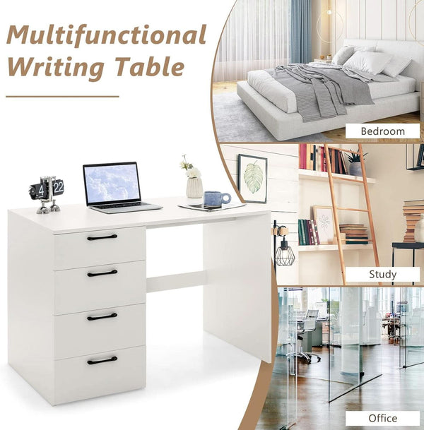 Modern White Computer Desk With Four Spacious Drawers