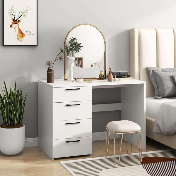 Modern White Computer Desk With Four Spacious Drawers