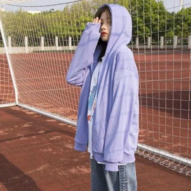 Modern With Hat Hoodies Women  Kangaroo Pocket Casual Loose Solid Color Sweatshirt Female  Fashion New Female Tops Sports Clothing Oversized Zip Hooded Sweatshirt Cotton Women Autumn Hoodie