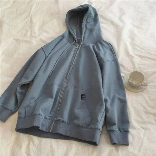 Modern With Hat Hoodies Women  Kangaroo Pocket Casual Loose Solid Color Sweatshirt Female  Fashion New Female Tops Sports Clothing Oversized Zip Hooded Sweatshirt Cotton Women Autumn Hoodie