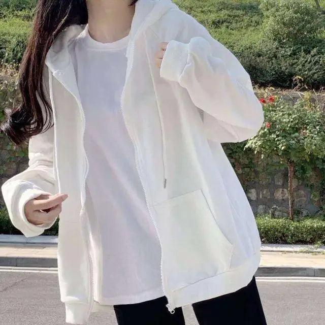 Modern With Hat Hoodies Women  Kangaroo Pocket Casual Loose Solid Color Sweatshirt Female  Fashion New Female Tops Sports Clothing Oversized Zip Hooded Sweatshirt Cotton Women Autumn Hoodie