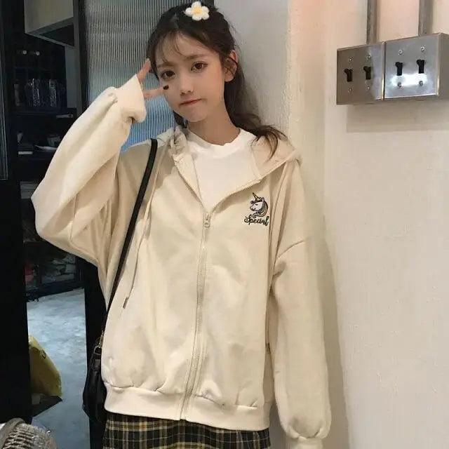 Modern With Hat Hoodies Women  Kangaroo Pocket Casual Loose Solid Color Sweatshirt Female  Fashion New Female Tops Sports Clothing Oversized Zip Hooded Sweatshirt Cotton Women Autumn Hoodie