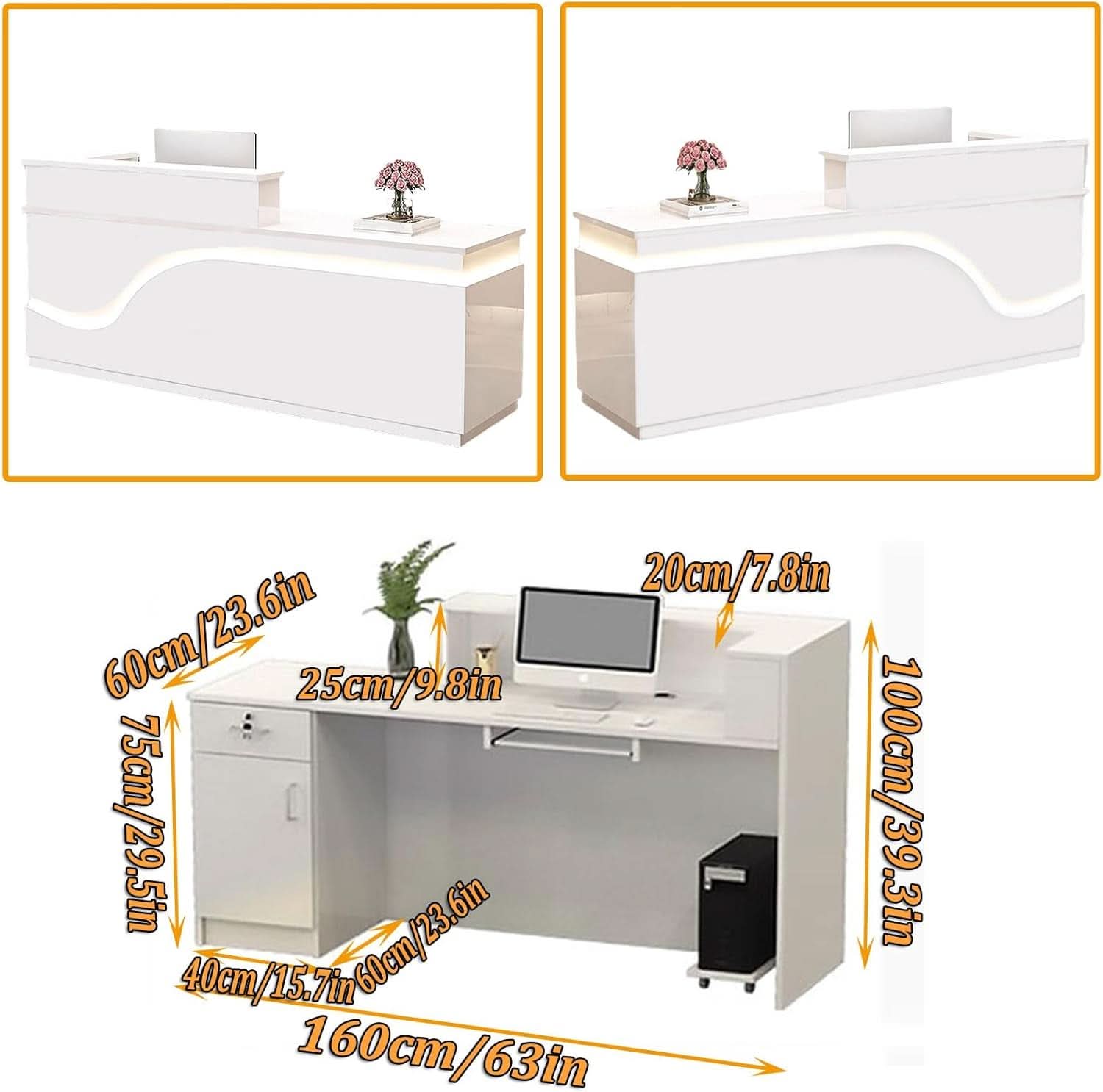 Wooden Reception Desk With Lockable Drawer 63 Inch Office Lobby Counter