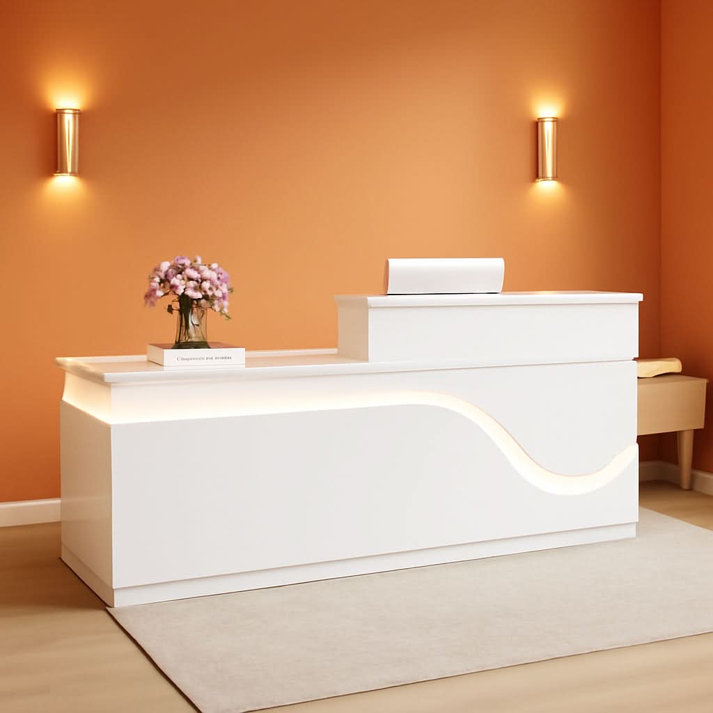 Wooden Reception Desk With Lockable Drawer 63 Inch Office Lobby Counter
