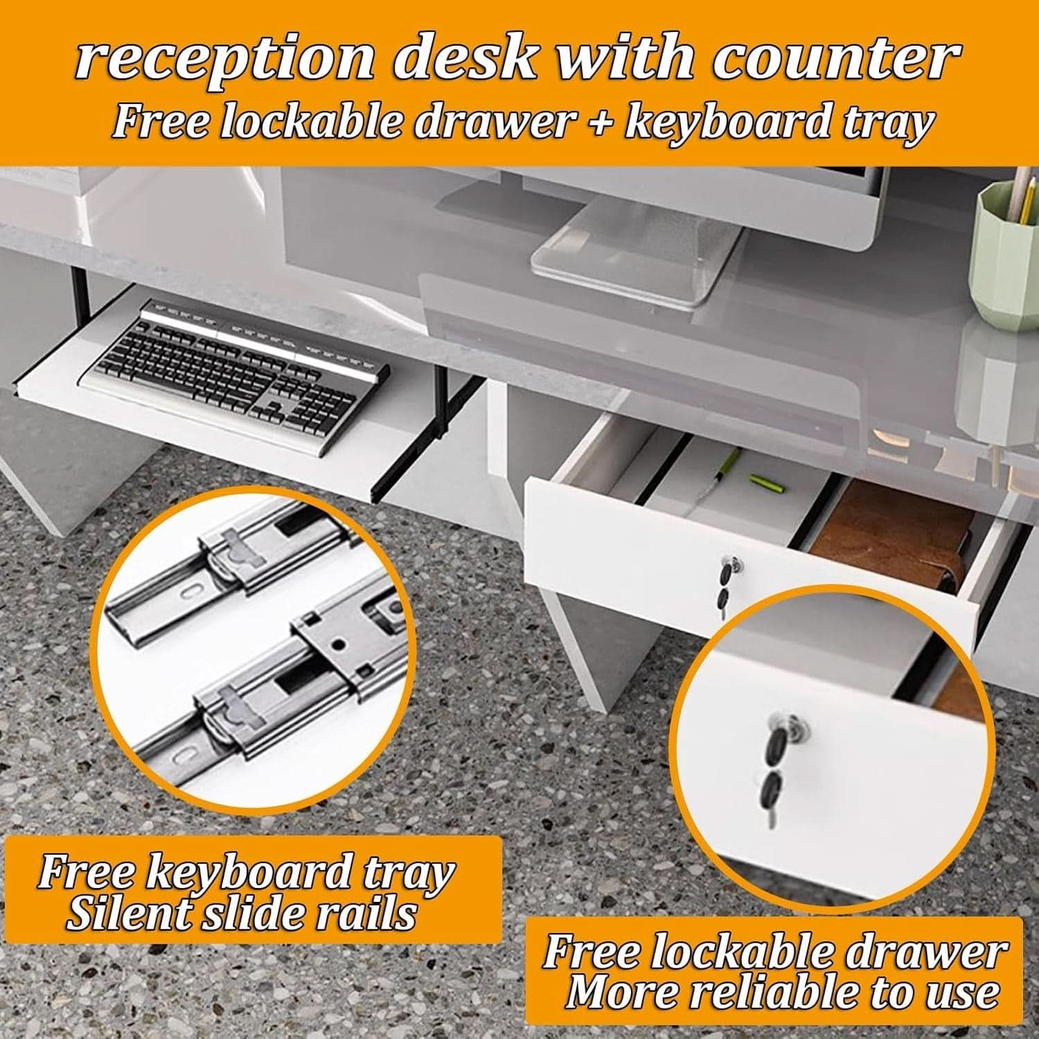 Wooden Reception Desk With Lockable Drawer 63 Inch Office Lobby Counter