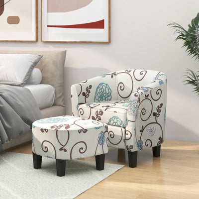 Modern Accent Tub Chair and Ottoman Set with Fabric Upholstered-Beige