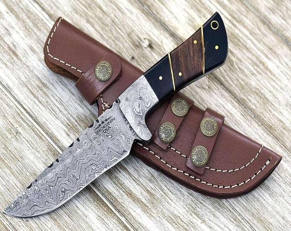 Momentum Damascus Knife with Horn & Rosewood Handle - Gifts for You 'n Me