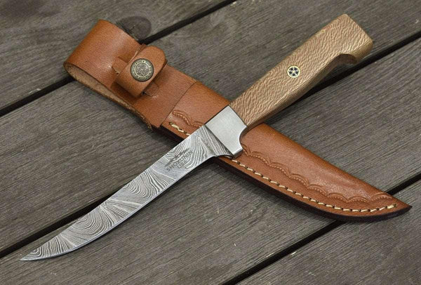 Monarch Damascus Fillet Knife with Leopard Wood Handle - Gifts for You 'n Me