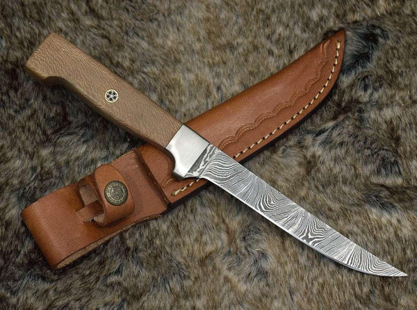Monarch Damascus Fillet Knife with Leopard Wood Handle - Gifts for You 'n Me