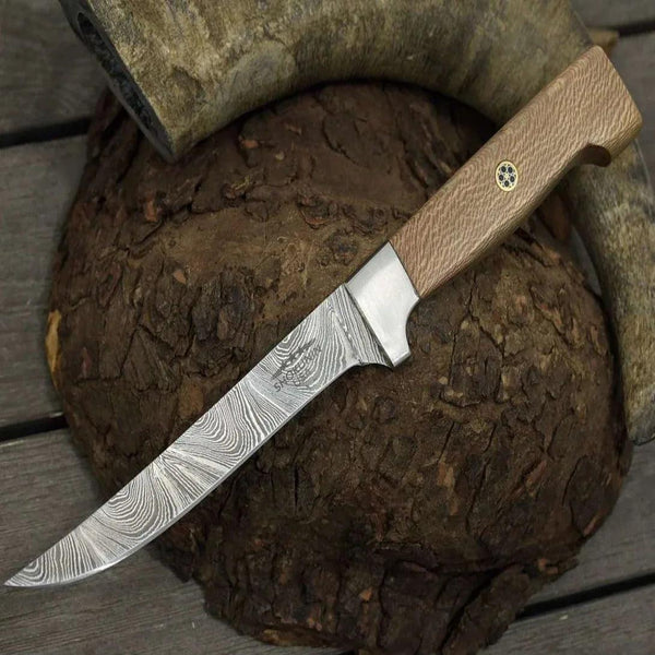 Monarch Damascus Fillet Knife with Leopard Wood Handle - Gifts for You 'n Me