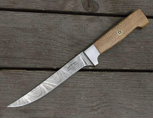 Monarch Damascus Fillet Knife with Leopard Wood Handle - Gifts for You 'n Me