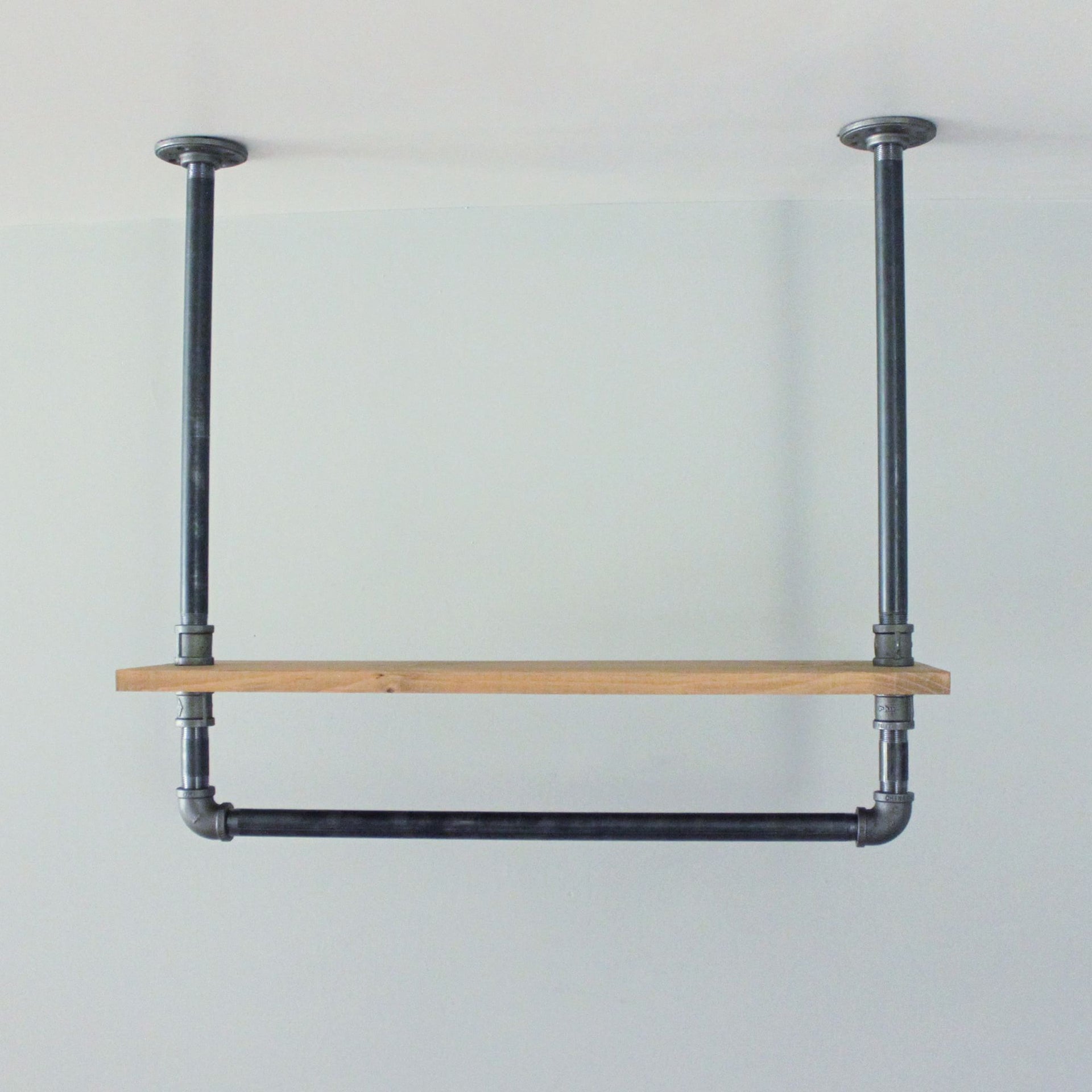 Ceiling hang bar with shelf