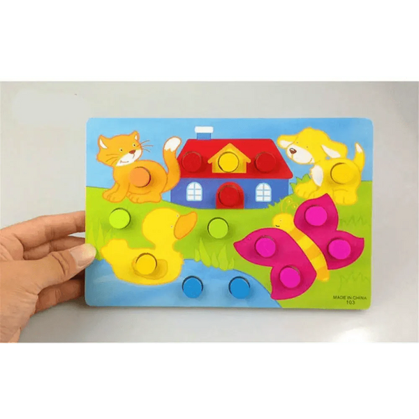 Montessori Cartoon Animal Educational Wooden Beaded Geometry  Digital Clock Puzzles Matching Clock Toy For Children