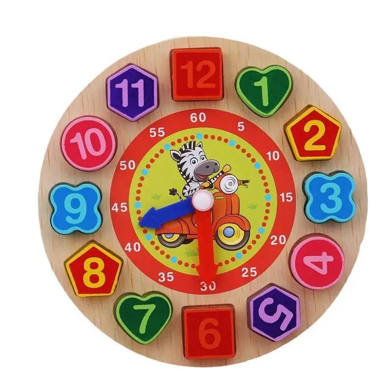 Montessori Cartoon Animal Educational Wooden Beaded Geometry  Digital Clock Puzzles Matching Clock Toy For Children