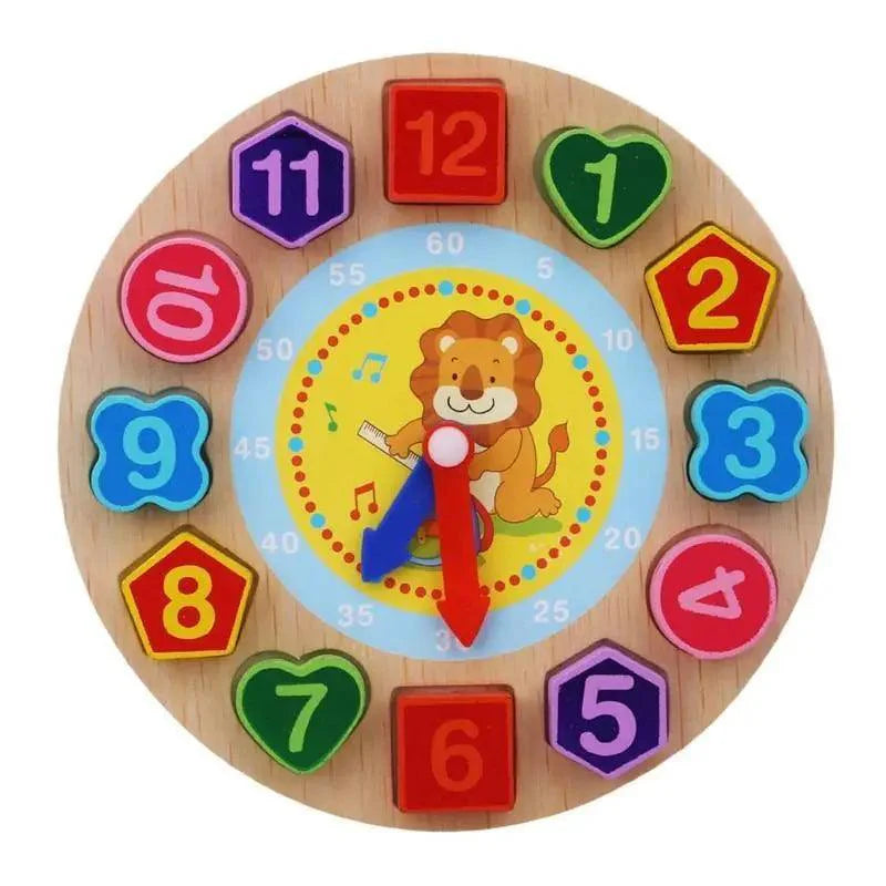 Montessori Cartoon Animal Educational Wooden Beaded Geometry  Digital Clock Puzzles Matching Clock Toy For Children