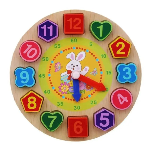 Montessori Cartoon Animal Educational Wooden Beaded Geometry  Digital Clock Puzzles Matching Clock Toy For Children