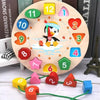 Montessori Cartoon Animal Educational Wooden Beaded Geometry  Digital Clock Puzzles Matching Clock Toy For Children