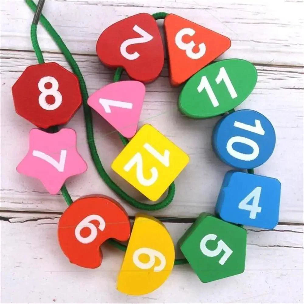 Montessori Cartoon Animal Educational Wooden Beaded Geometry  Digital Clock Puzzles Matching Clock Toy For Children