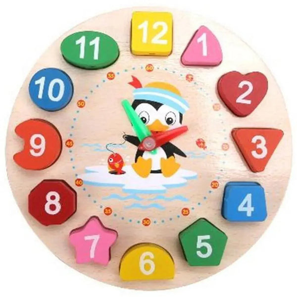 Montessori Cartoon Animal Educational Wooden Beaded Geometry  Digital Clock Puzzles Matching Clock Toy For Children