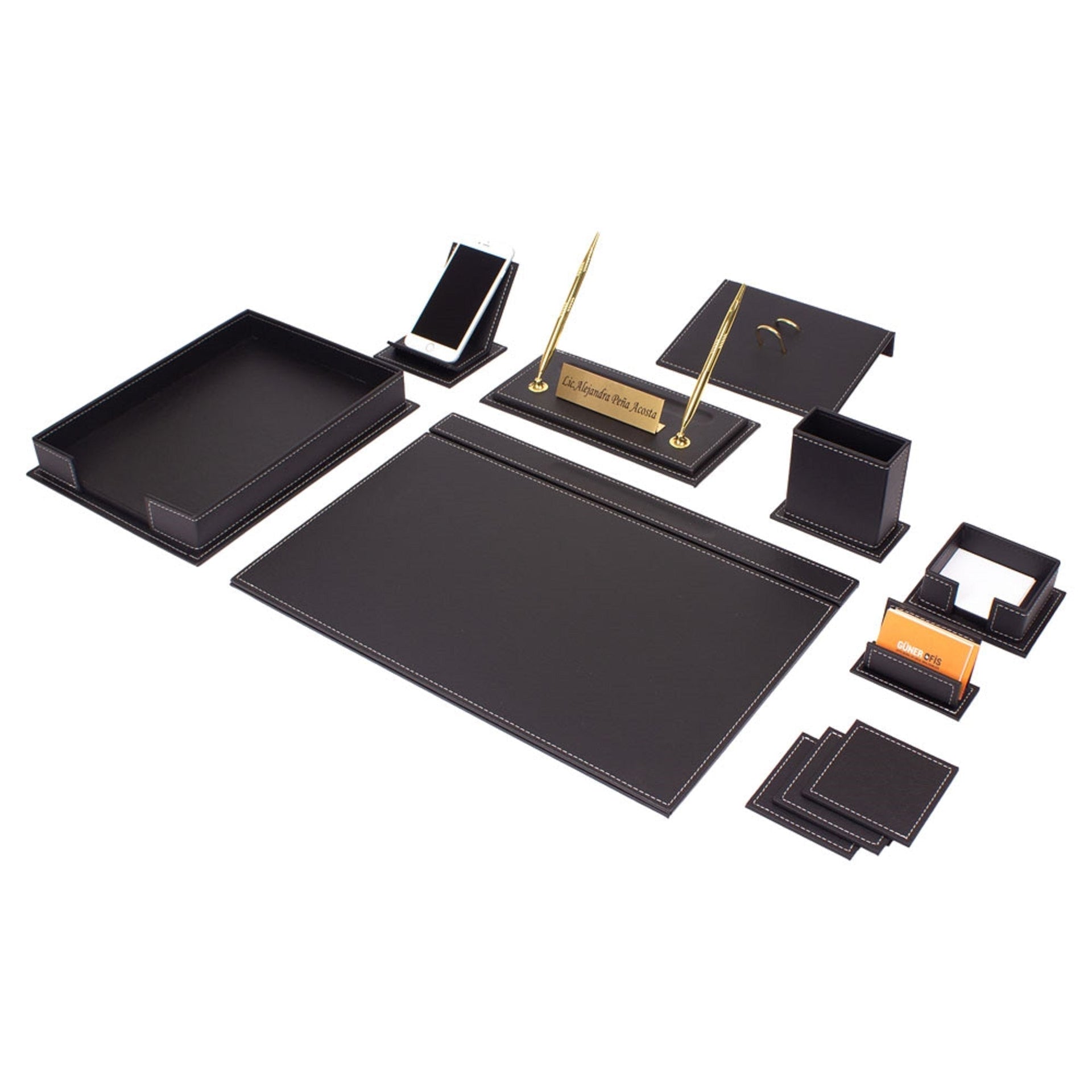 MOOG Luxury Desk Set - Single Document Tray- Brown - 13 PCS