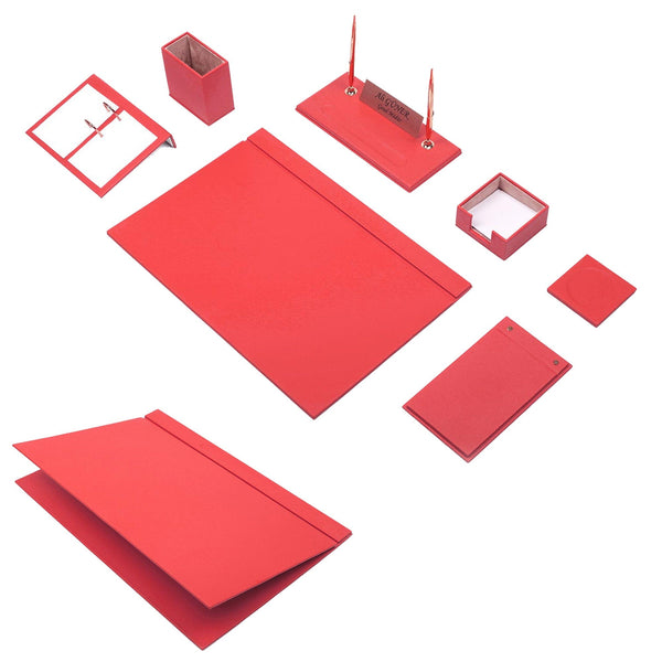 MOOG Leather Desk Set -Brown - 9 PCS