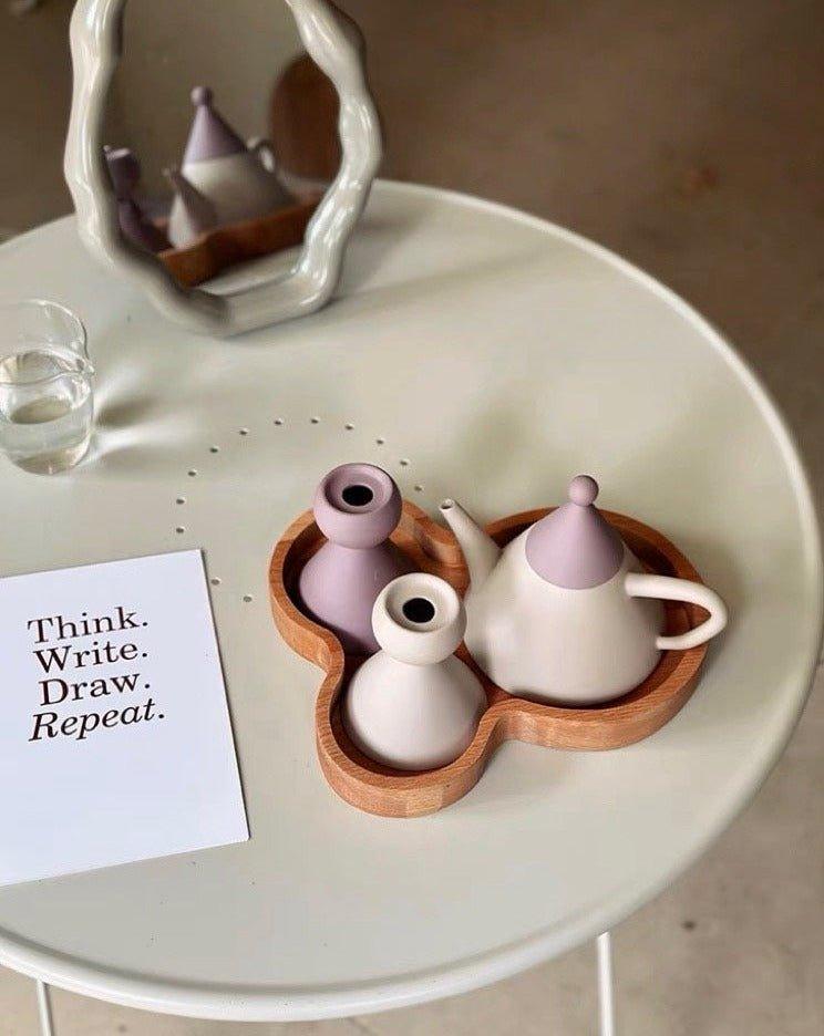 Morandi Ceramic Tea Set Gift Box - Nordic Handmade Cute Teapot & Tea Cups Set of 3 Pcs ( $26.6 Each )
